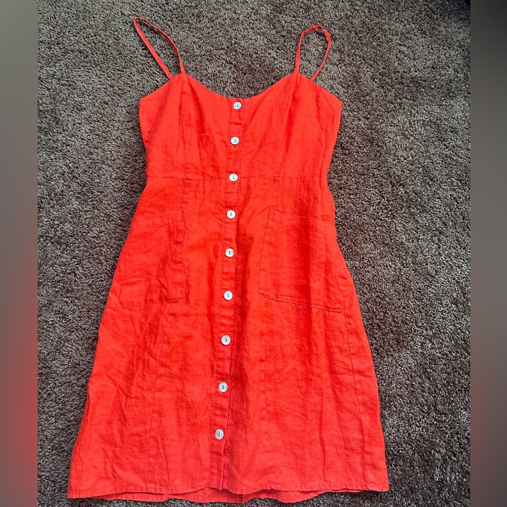 Red linen dress
